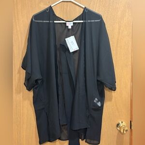 NWT LulaRoe Daphne Black Sheer Kimono Beach Swim Cover-Up With Tie Small